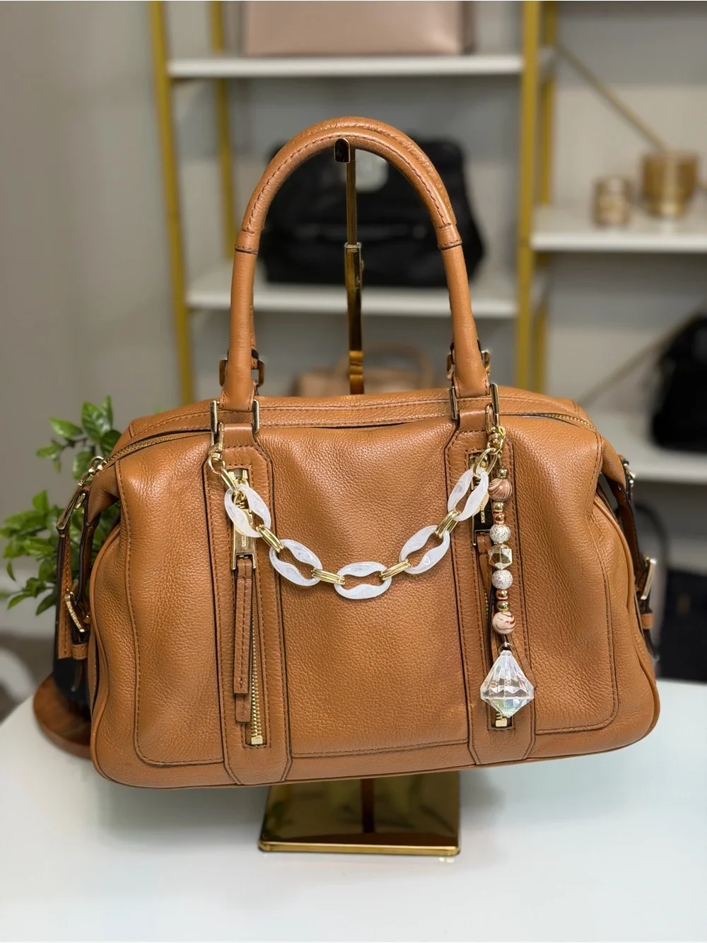 Michael Kors Julia Pebbled Leather Satchel with Scarf Accent